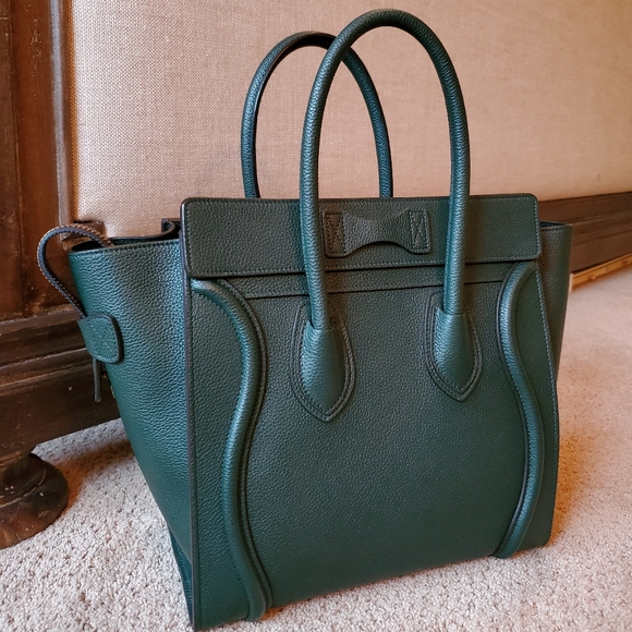 Celine Micro Luggage Handbag Dark Green Authentic - Picture 10 of 16
